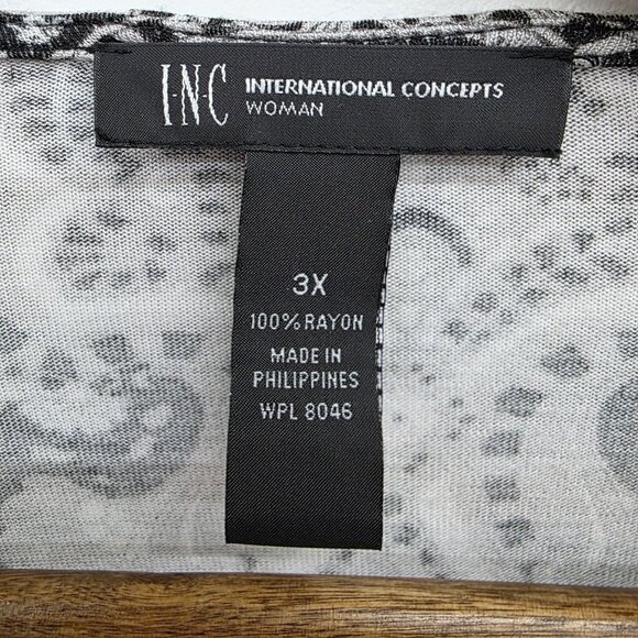 INC International Concepts Black White Paisley Cutout Keyhole‎ 3/4 Sleeve Blouse - Picture 10 of 13